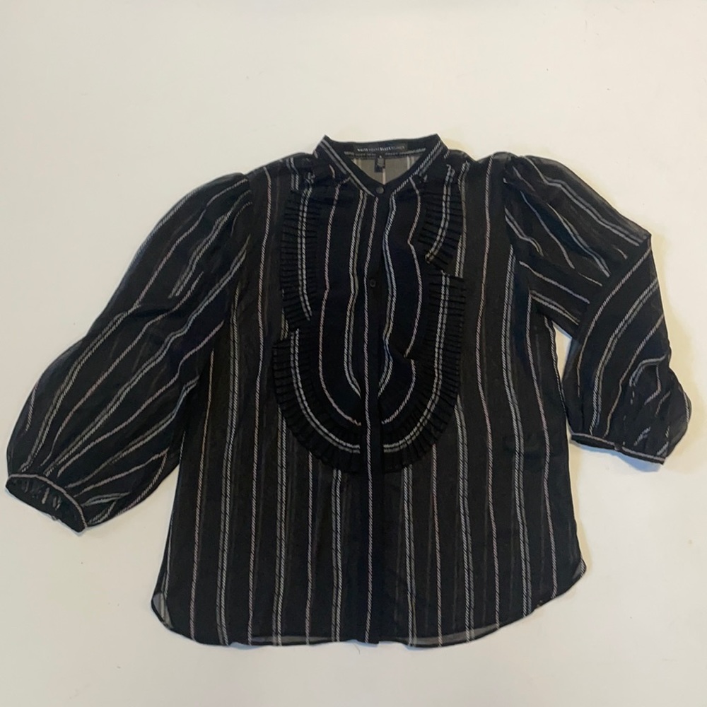 White House Black Market chiffon ruffle button down 3/4 sleeve blouse sz…